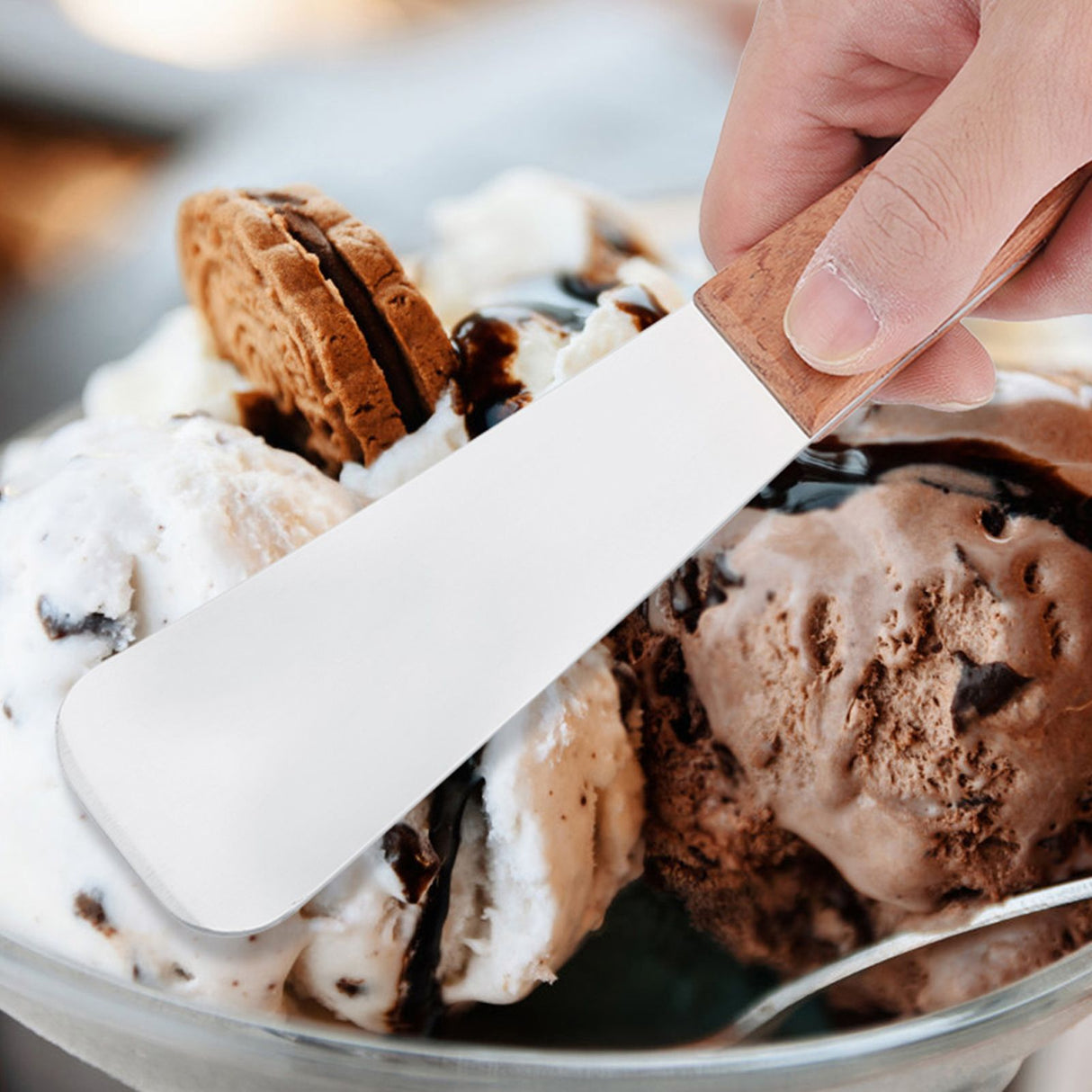 Stainless Steel Ice Cream Shovel with Wooden Handle Dessert Spade Butter Cutter Kitchen Utensil