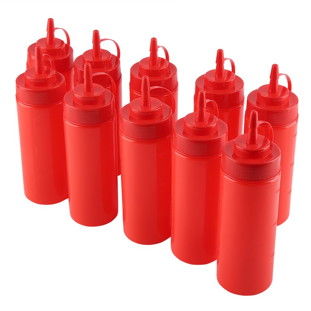 340ml 10pcs / Set Plastic Condiment Dispenser for Sauce Oil Cream Vineger (Red)