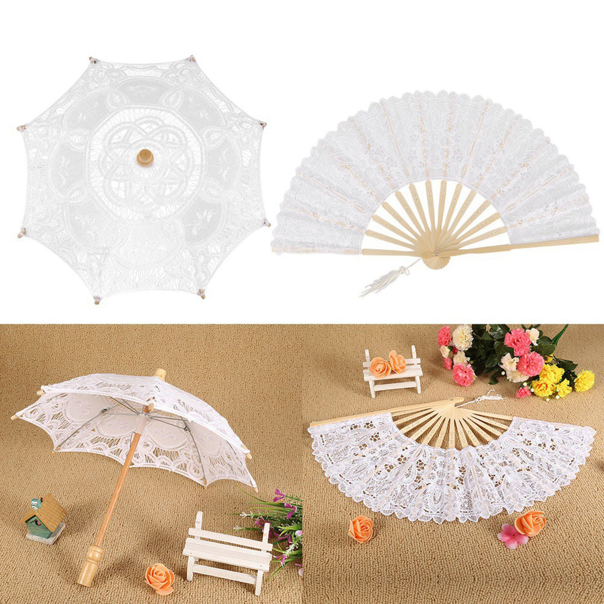 Lace Umbrella Fan Parasol for Lady Women Party Decor Dancing Photography Prop