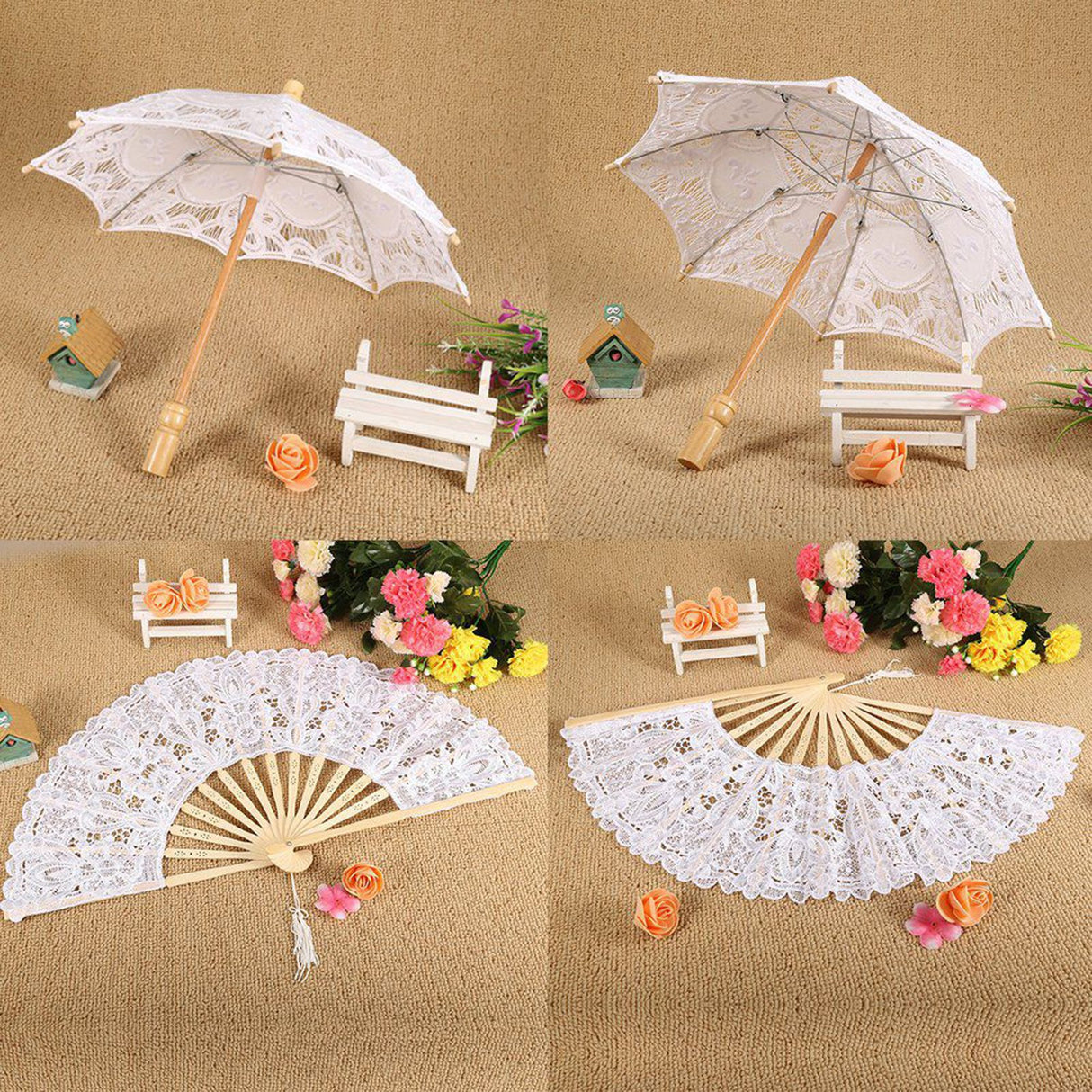 Lace Umbrella Fan Parasol for Lady Women Party Decor Dancing Photography Prop