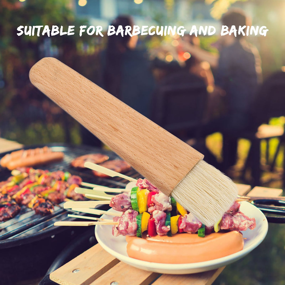 Wooden Barbecuing Brush Baking Brush Oil Sauce Butter Kitchen Tool(Flat Handle)
