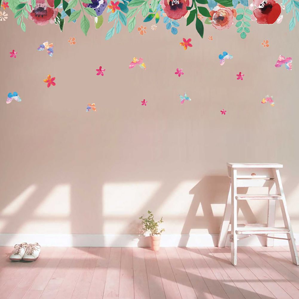 Green Leaves Flowers Pattern Sticker Living Room Bedroom Backdrop Wall Decorative Decal(XH7212)