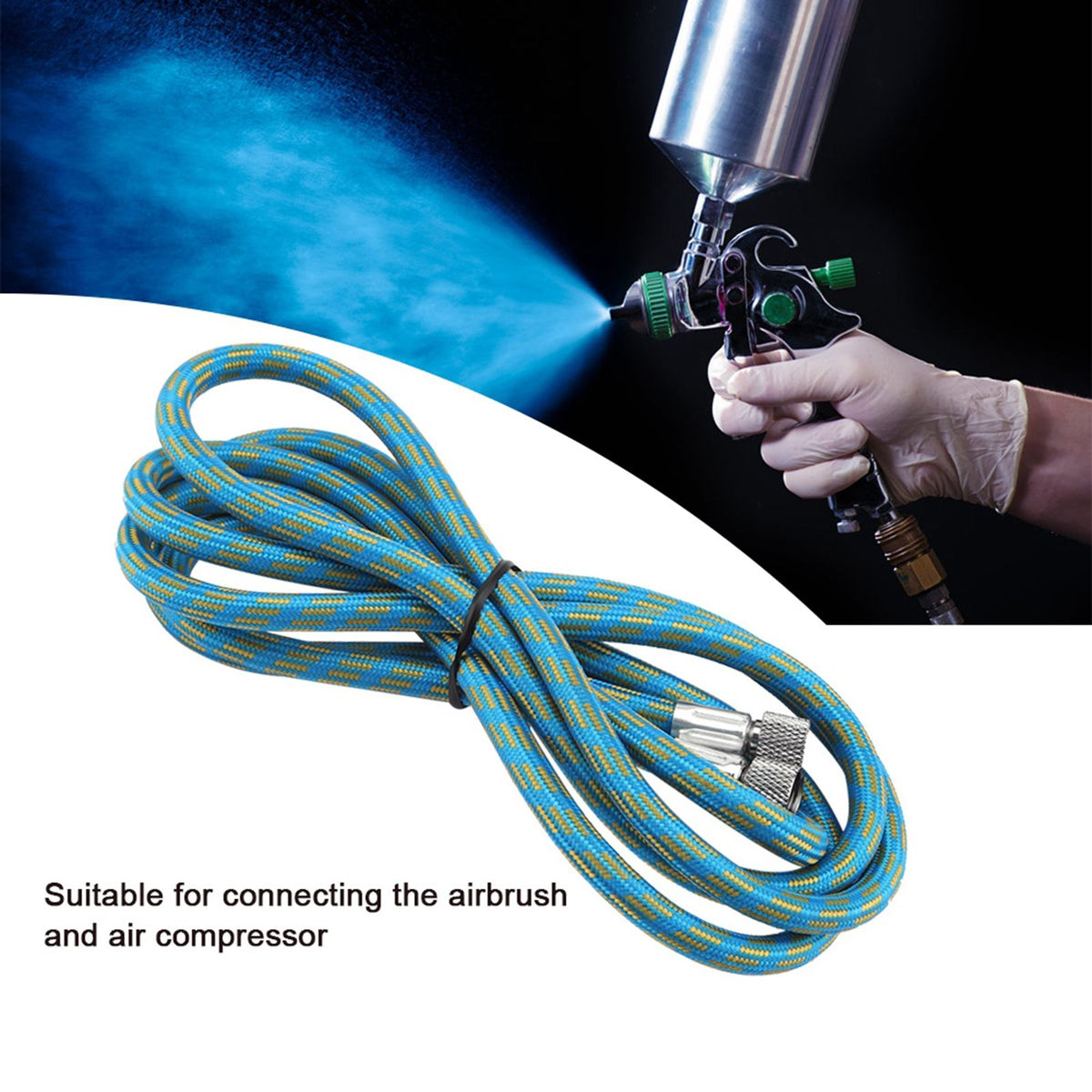 1.8M Woven Airbrush Hose Compressor Air Tool 1/8" to 1/8" Adaptor Fitting