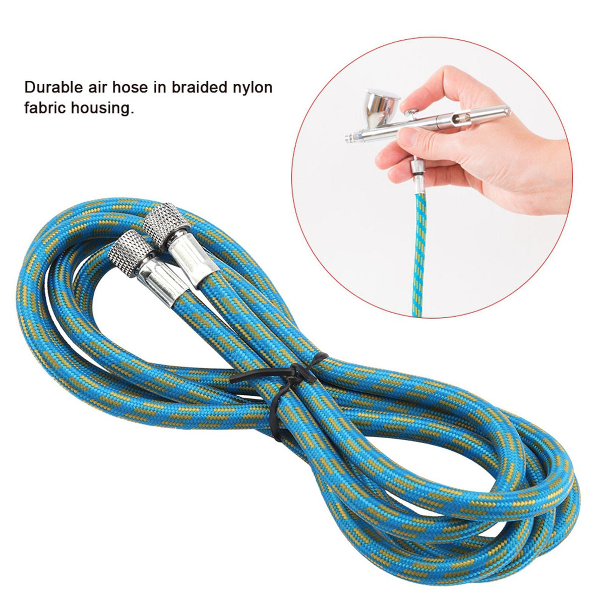 1.8M Woven Airbrush Hose Compressor Air Tool 1/8" to 1/8" Adaptor Fitting