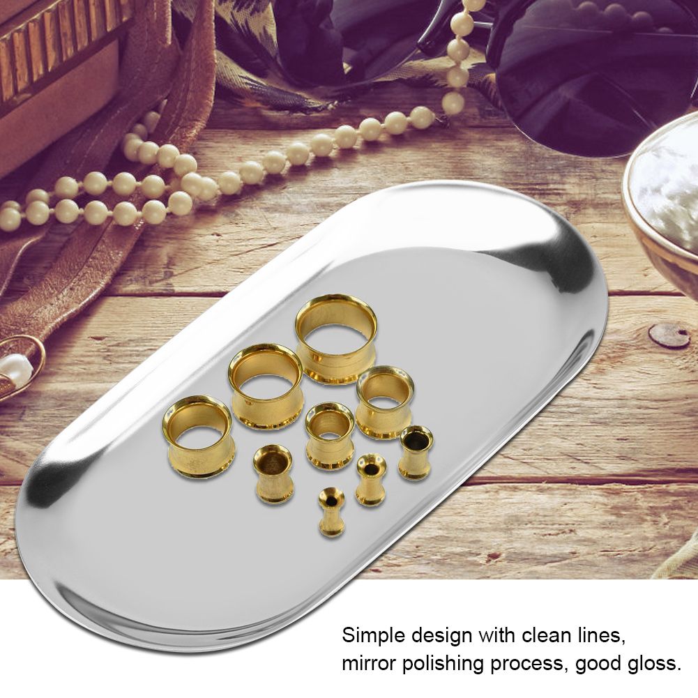Nordic Style Stainless Storage Tray Cosmetics Jewelry Cake Plate for Office Desks(Silver L)