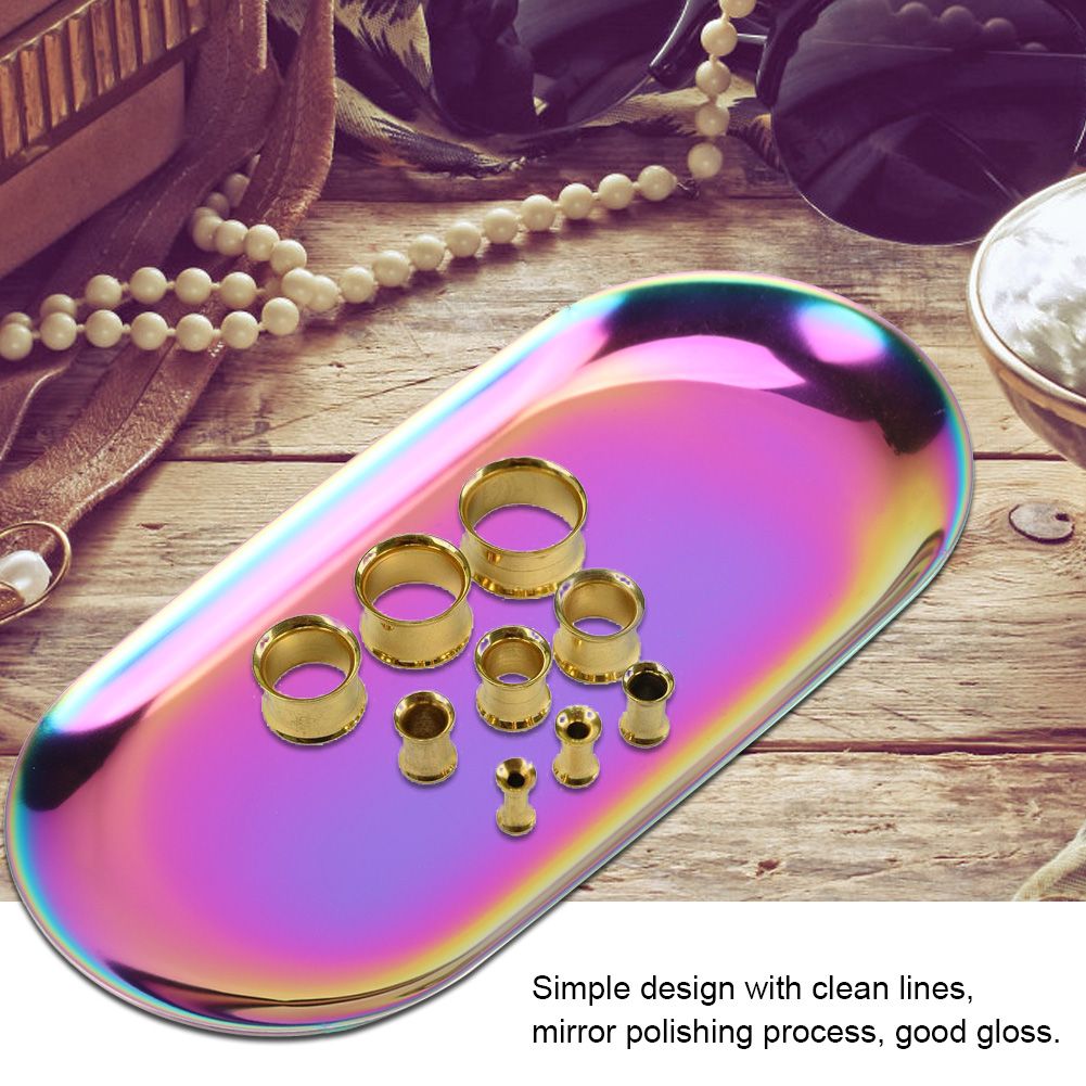 Nordic Style Stainless Storage Tray Cosmetics Jewelry Cake Plate for Office Desks(Rainbow S)