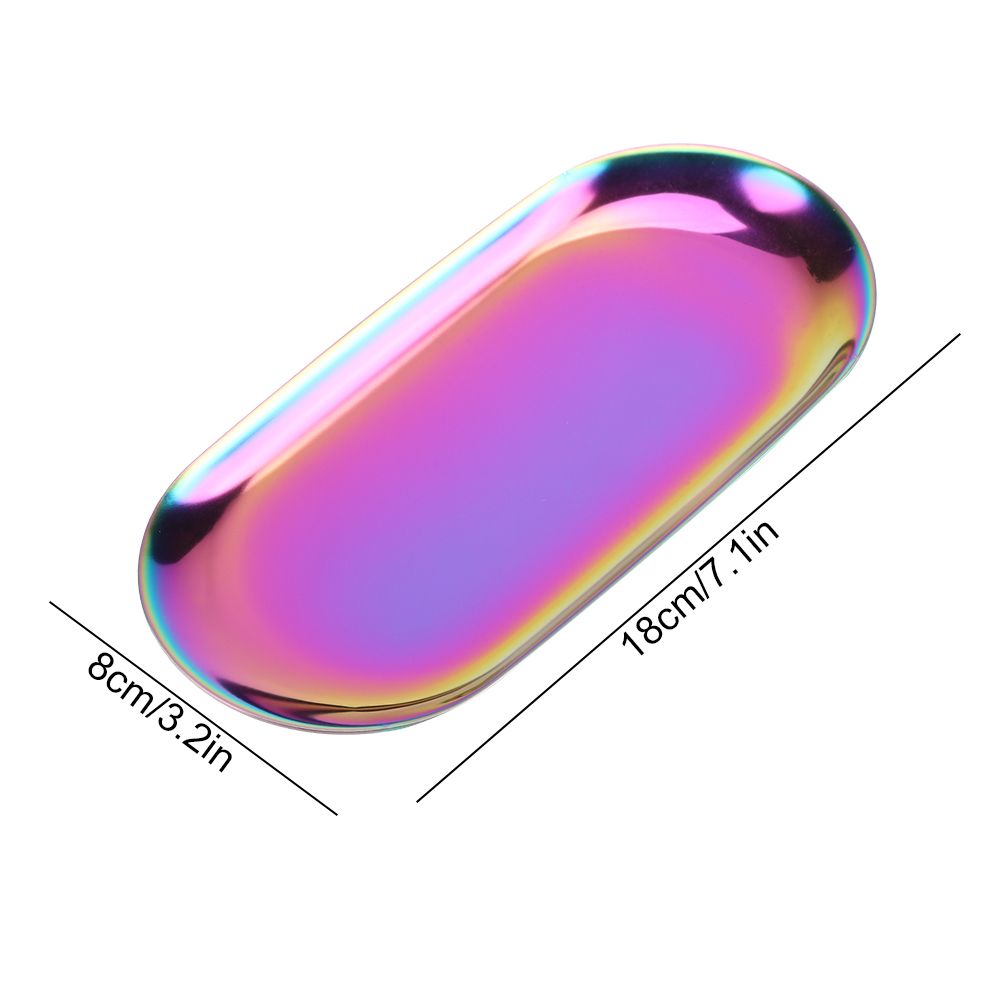 Nordic Style Stainless Storage Tray Cosmetics Jewelry Cake Plate for Office Desks(Rainbow S)