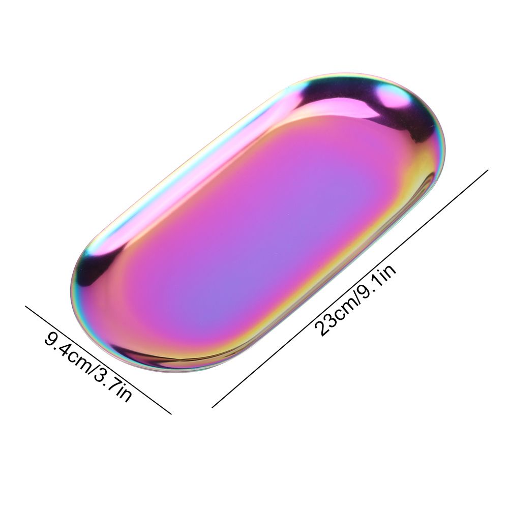 Nordic Style Stainless Storage Tray Cosmetics Jewelry Cake Plate for Office Desks(Rainbow L)