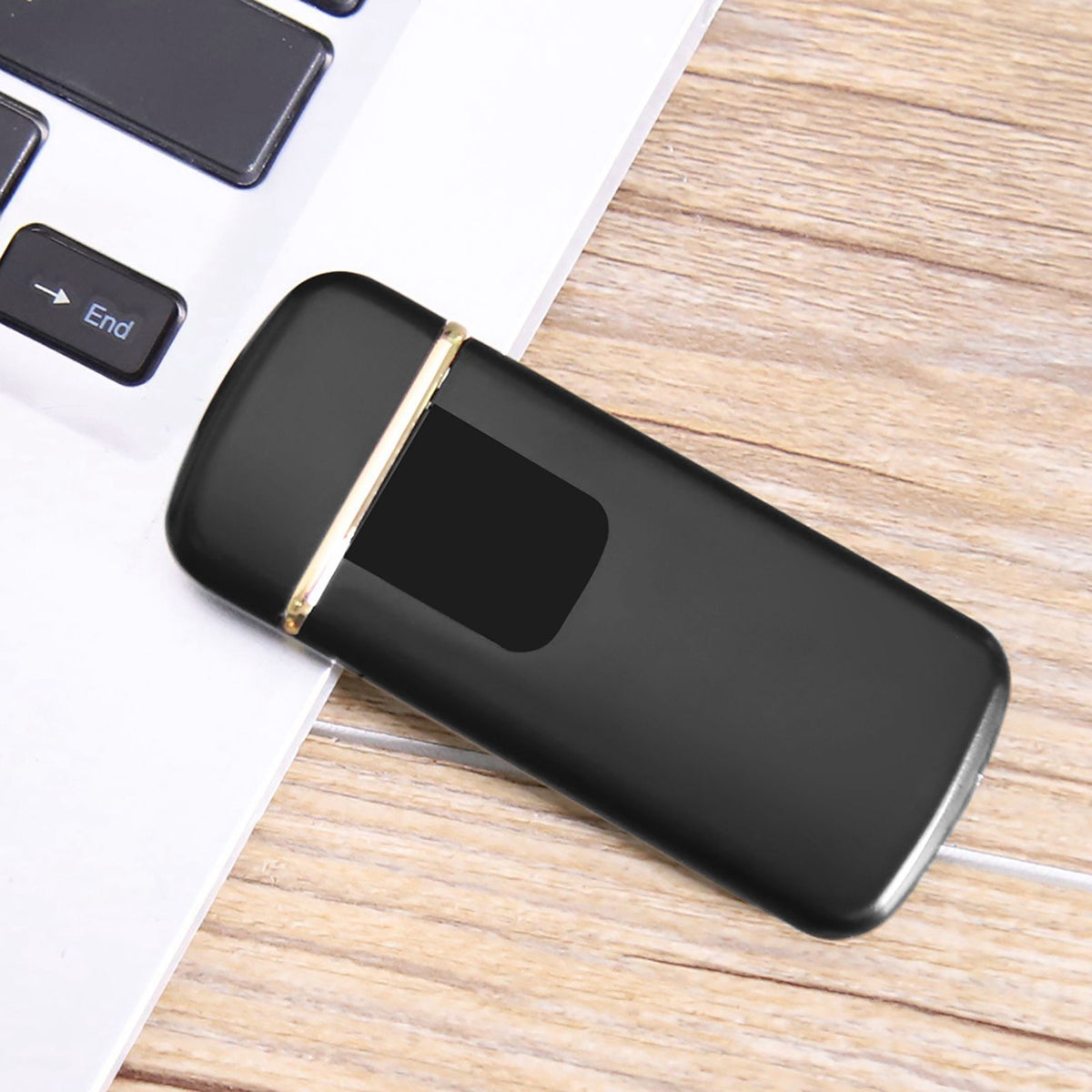USB Rechargeable Touch Sensor Electric Windproof Cigarette Lighter Electricity Display (Black)