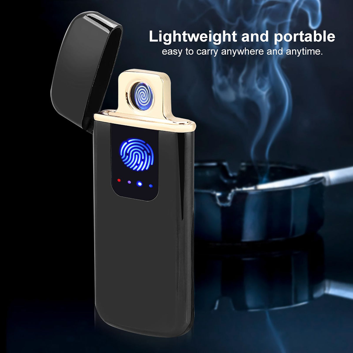USB Rechargeable Touch Sensor Electric Windproof Cigarette Lighter Electricity Display (Black)