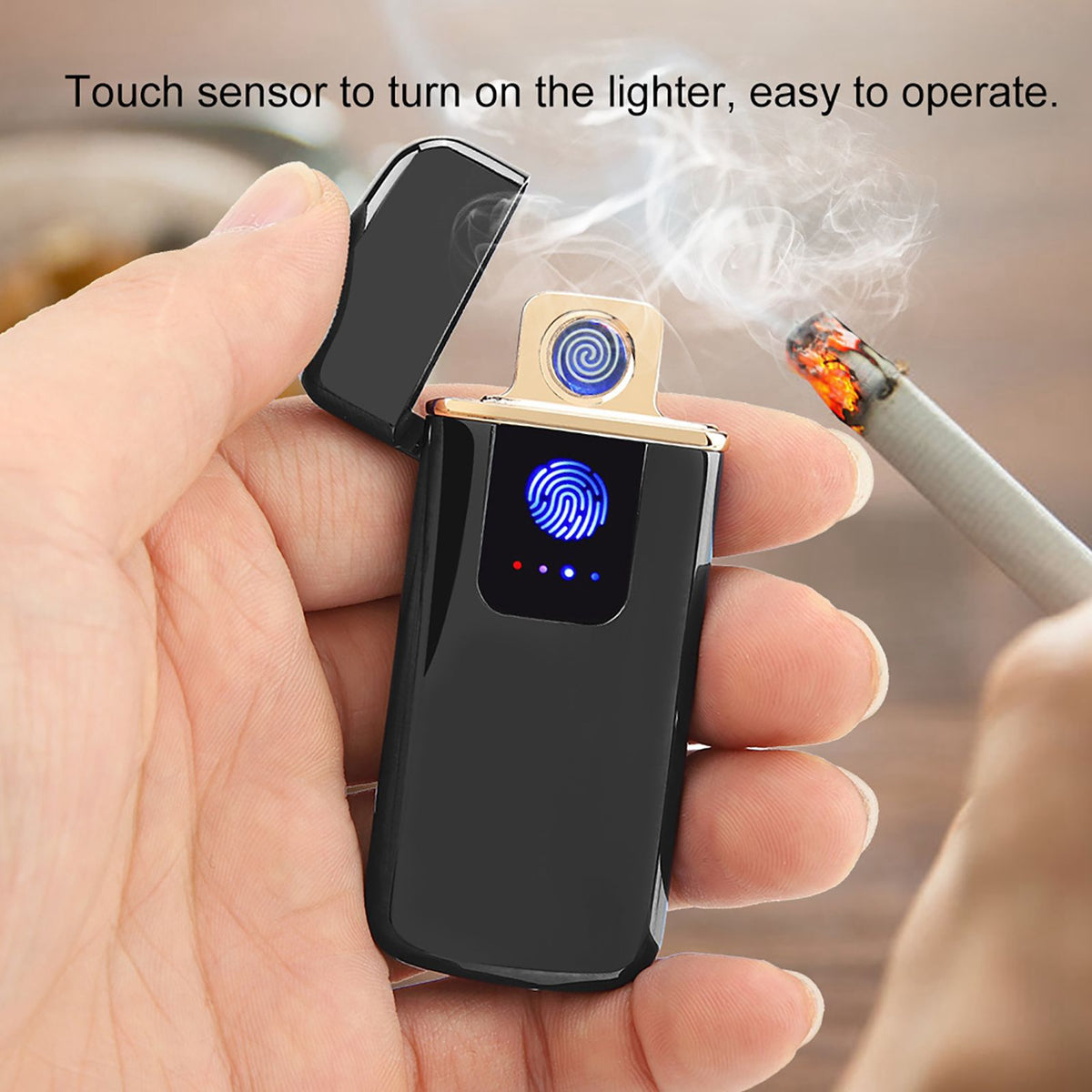USB Rechargeable Touch Sensor Electric Windproof Cigarette Lighter Electricity Display (Black)