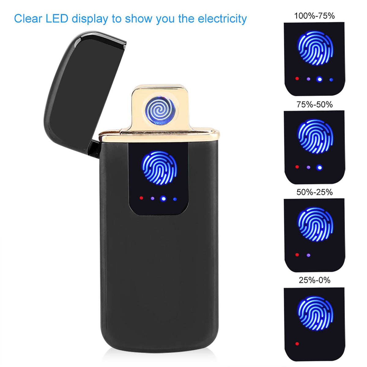 USB Rechargeable Touch Sensor Electric Windproof Cigarette Lighter Electricity Display (Black)