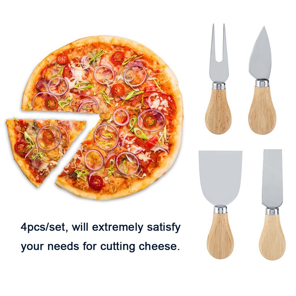 4PCS/Set Stainless Steel Cheese Knives Set Wooden Handle Cheese Cutting Knife Slicer Cutter Set