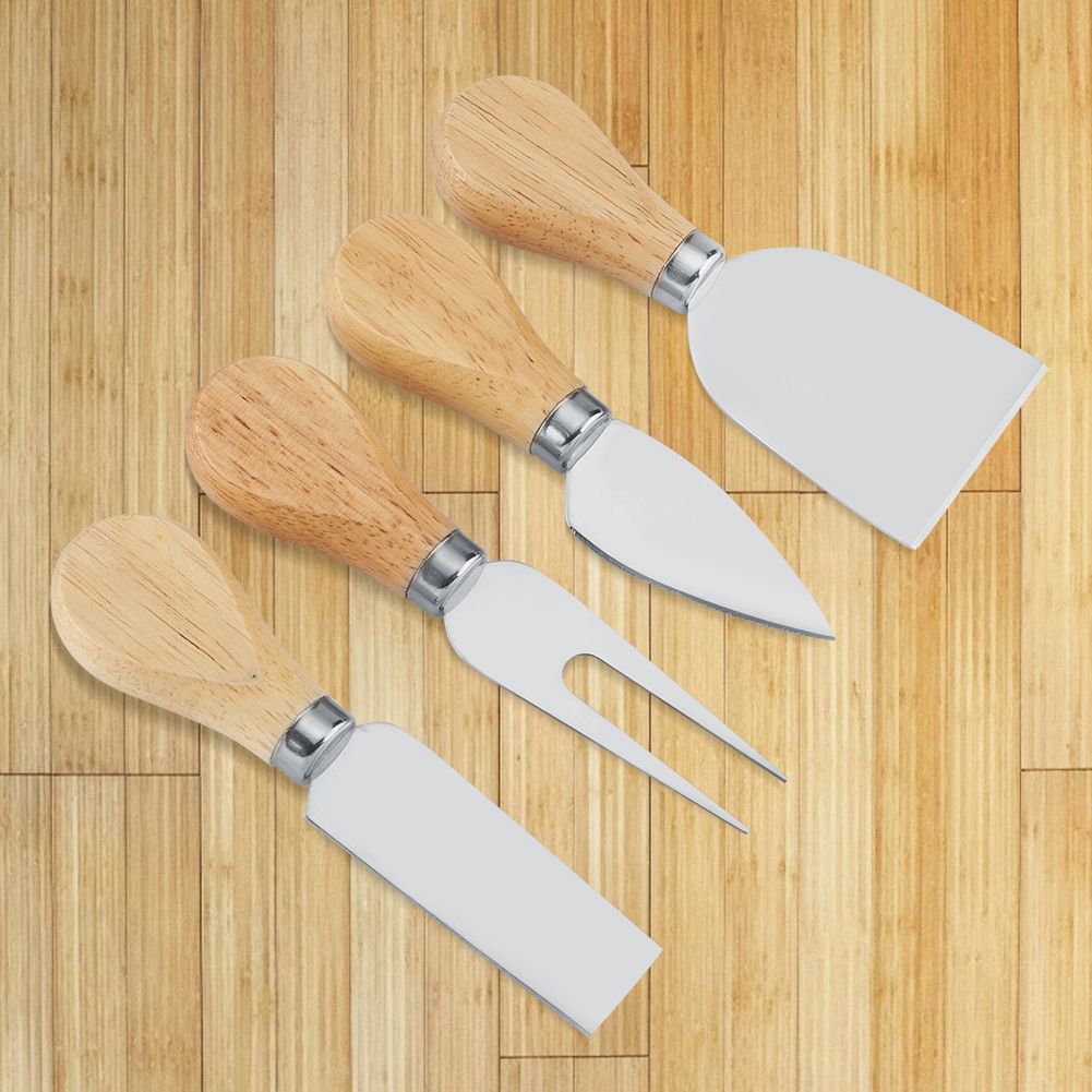 4PCS/Set Stainless Steel Cheese Knives Set Wooden Handle Cheese Cutting Knife Slicer Cutter Set