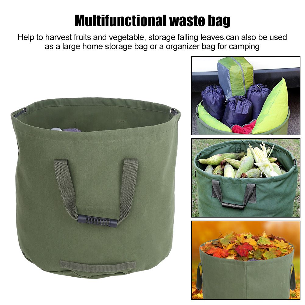Portable Waterproof Reusable Canvas Garden Lawn Leaf Trash Waste Bag Container Storage Tote