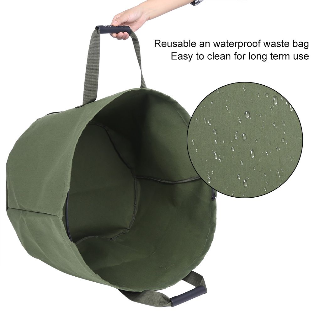 Portable Waterproof Reusable Canvas Garden Lawn Leaf Trash Waste Bag Container Storage Tote