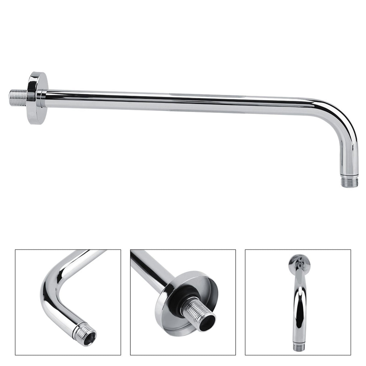 Extra Long Stainless Steel Shower Rain Head Arm Replacement Flange Set Wall Fixed Chrome Finish