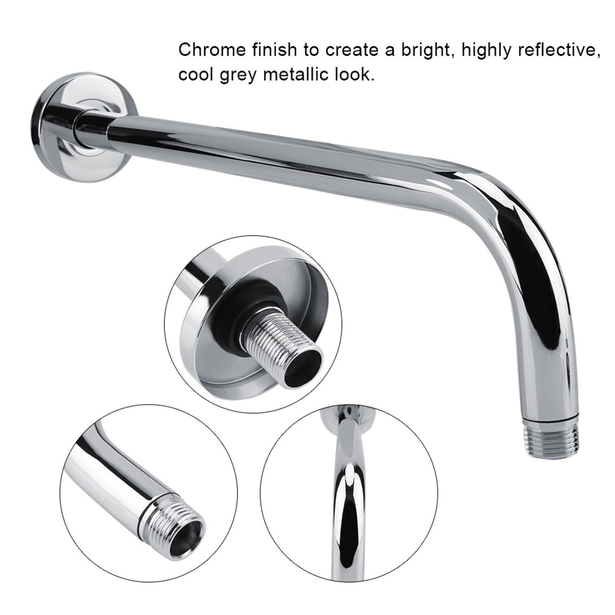 Extra Long Stainless Steel Shower Rain Head Arm Replacement Flange Set Wall Fixed Chrome Finish