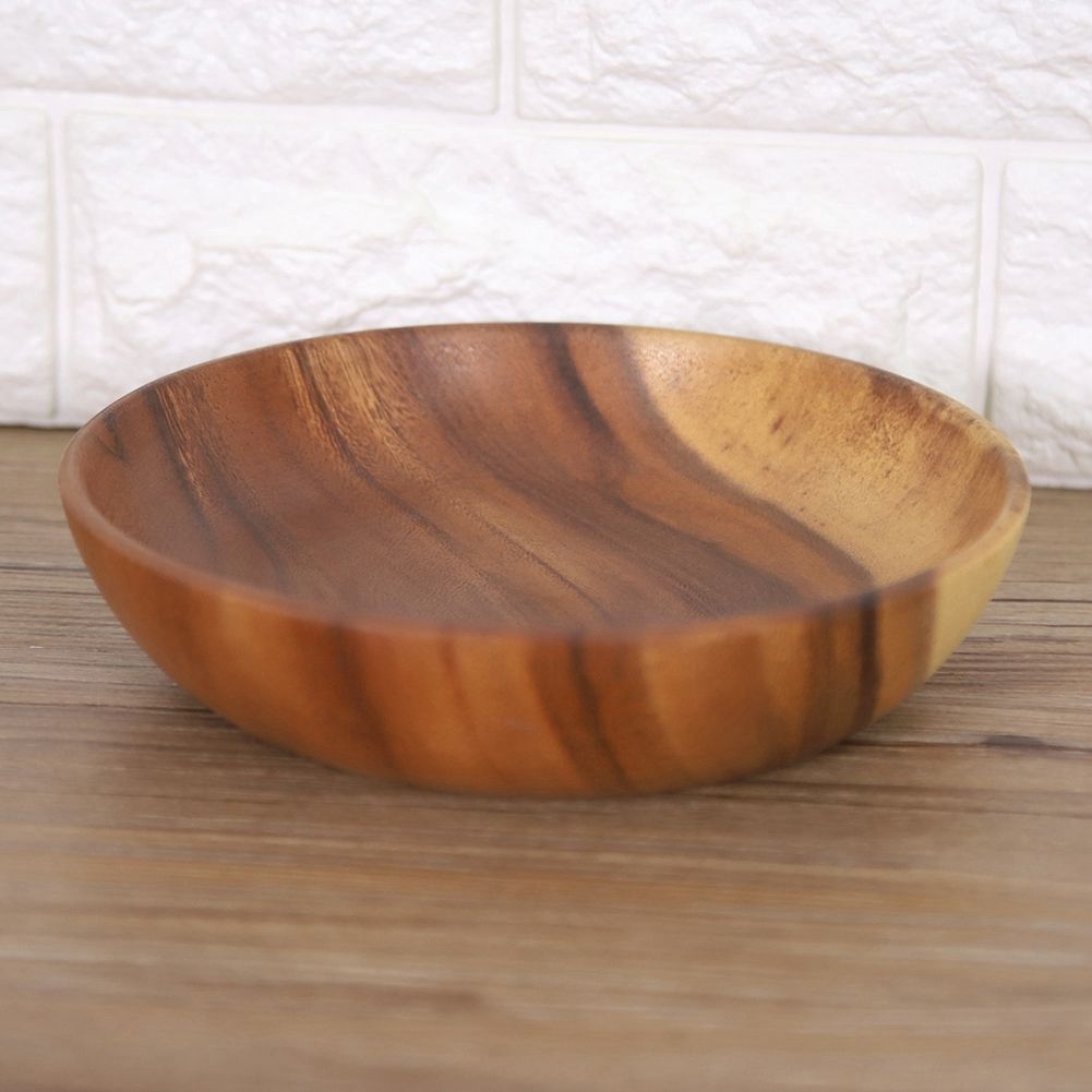 Solid Acacia Wooden Bowl for Salad Soup Rice Hand Made Wooden Bowl Kitchen Utensils (20*4.5cm)