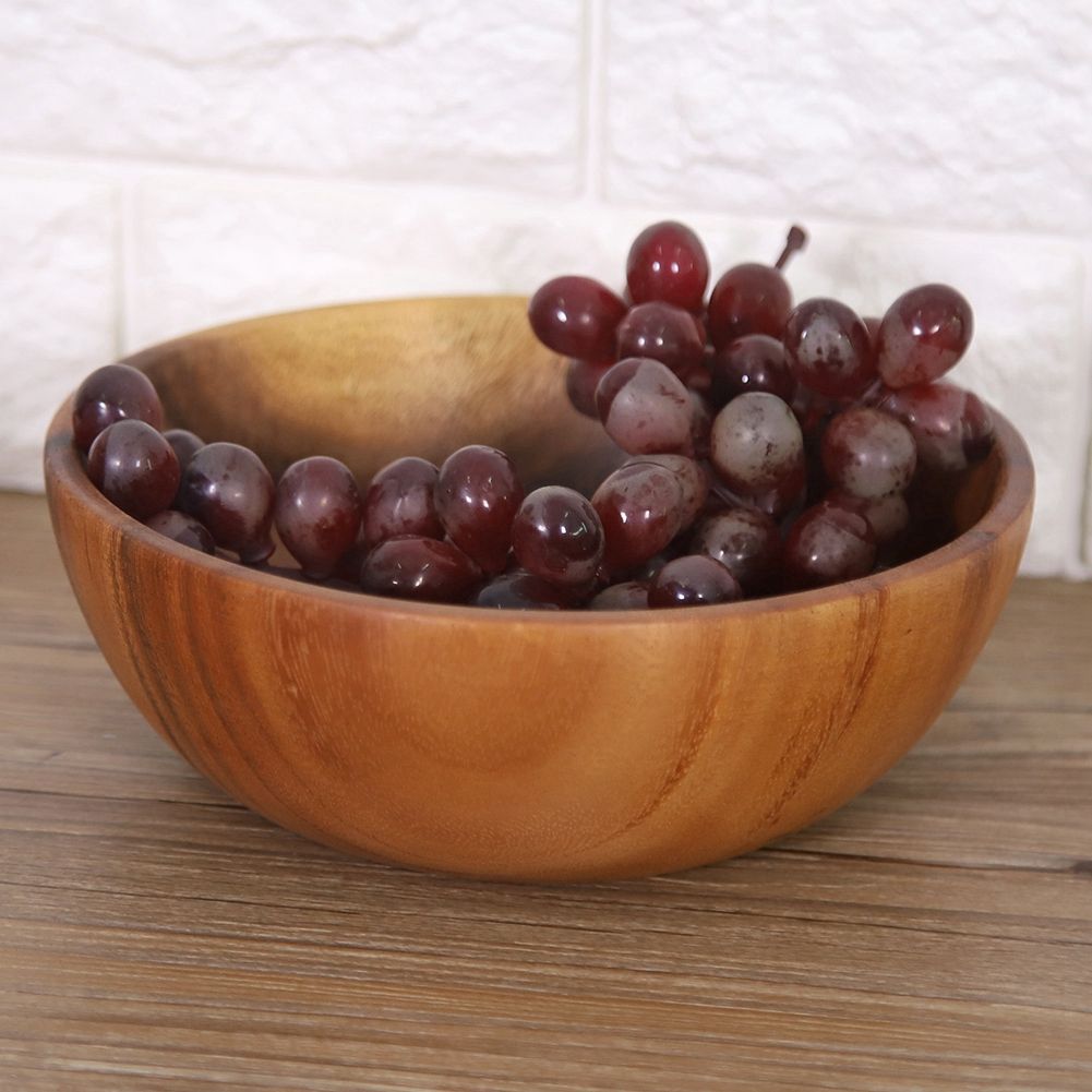 Solid Acacia Wooden Bowl for Salad Soup Rice Hand Made Wooden Bowl Kitchen Utensils (20*4.5cm)