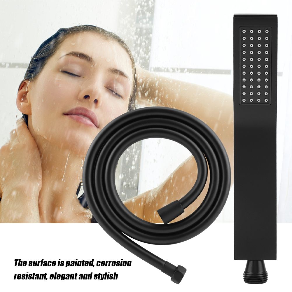 Matte Black Brass Square Handheld Shower Head Bathroom Sprayer Handshower with Hose