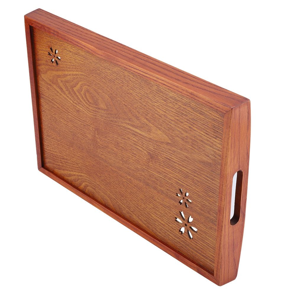 Light Rectangular Solid Wood Cherry Blossom Tea Tray Coffee Fruit Food Serving Plate Home