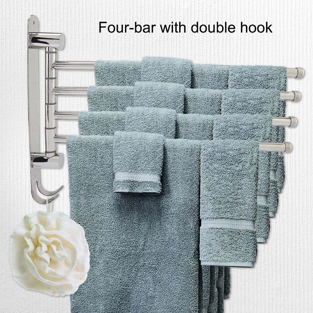 4-swivel Towel Rack Bar Rod Rail Holder Bathroom Kitchen 304 Stainless Steel