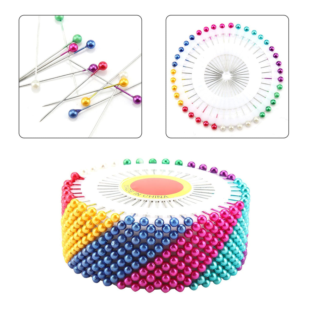 480pcs Dress Wedding Crafts Faux Pearl Round Head Straight Dressmaker Pins DIY Tool (Colorful)