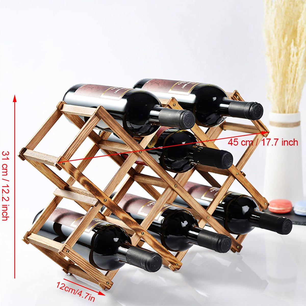 Foldable Wooden Wine Rack Organizer Display Shelf 10 Bottles Capacity