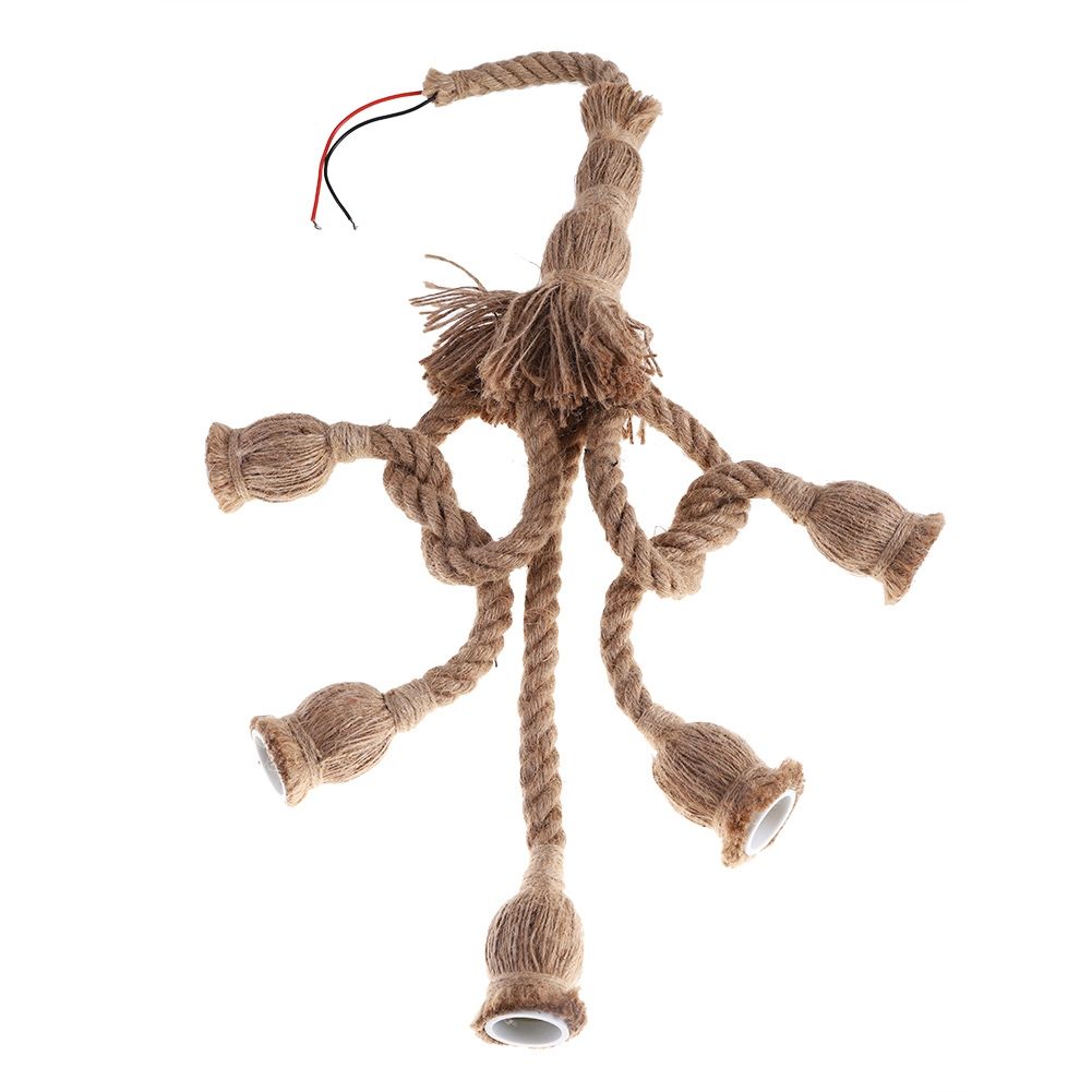 5 Head Vintage Hanging Hemp Rope for Light Retro Lamp Ceiling Pendant E27 Base