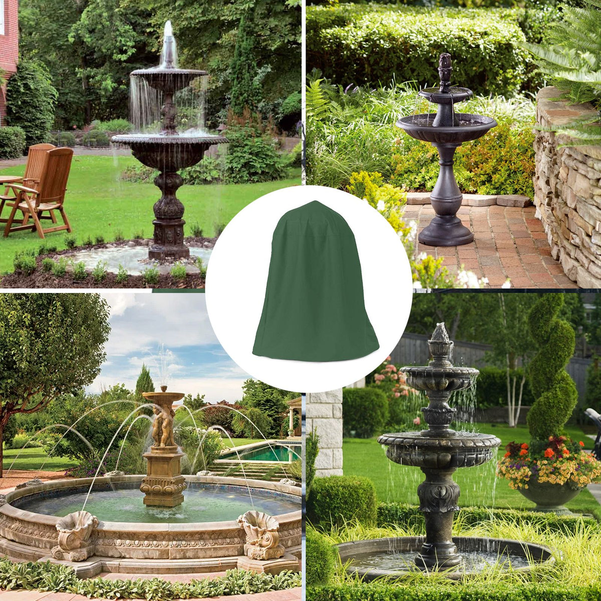 Garden Fountain Statue Protective Cover Silver Coated Oxford Cloth Waterproof Windproof Fountain Protector
