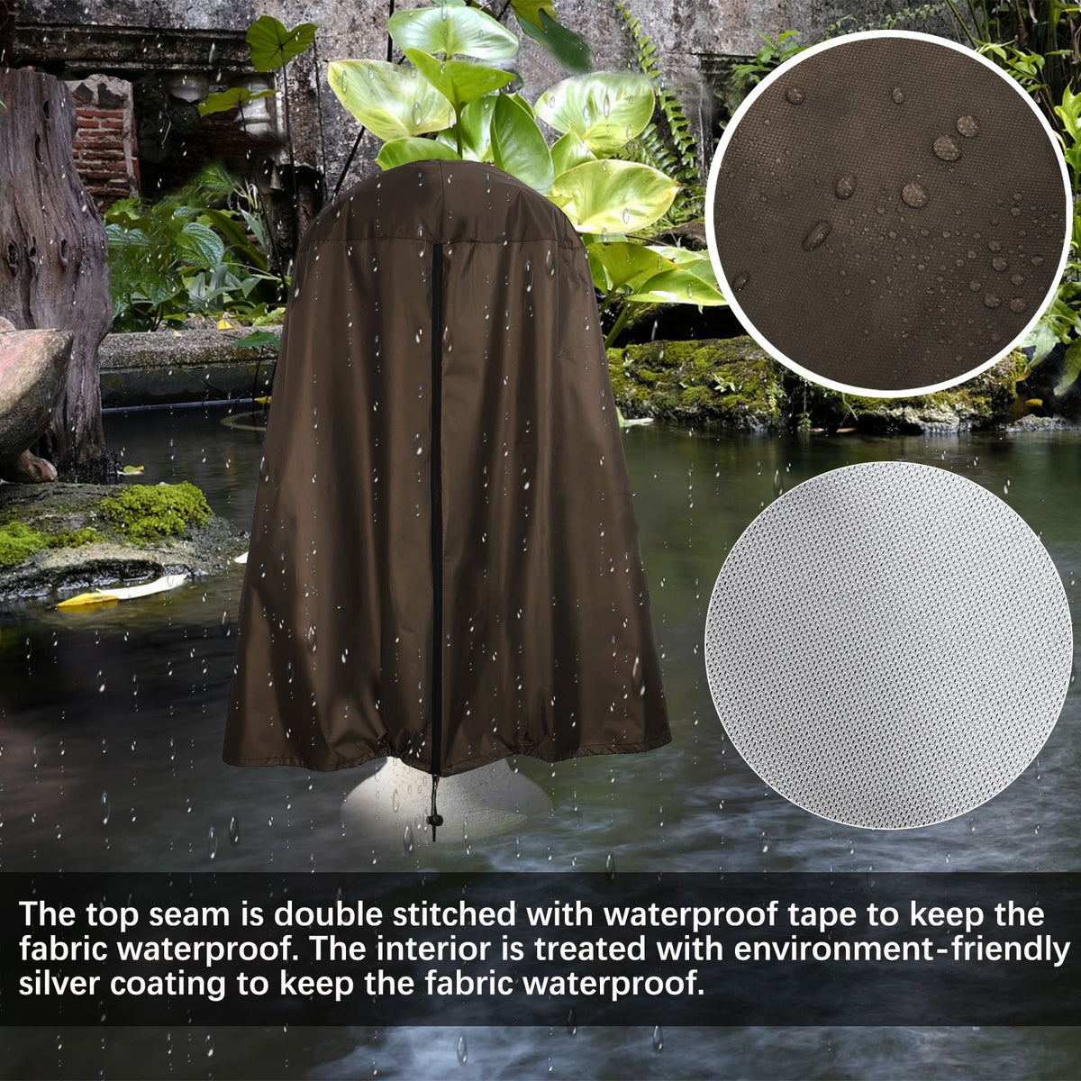Garden Fountain Statue Protective Cover Silver Coated Oxford Cloth Waterproof Windproof Fountain Protector