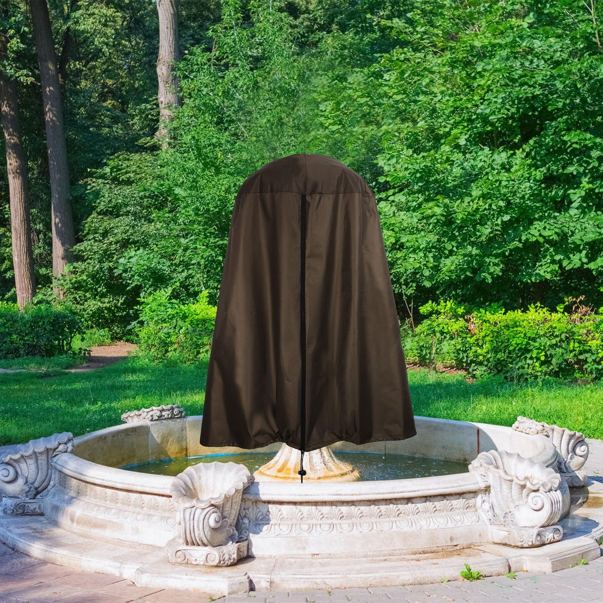 Garden Fountain Statue Protective Cover Silver Coated Oxford Cloth Waterproof Windproof Fountain Protector
