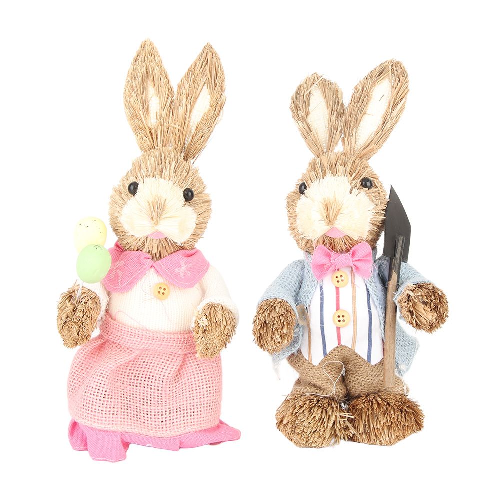 2PCS Easter Bunny Ornament Cute Rustic Simulation Rabbit Doll Home Party Supplies 23cm