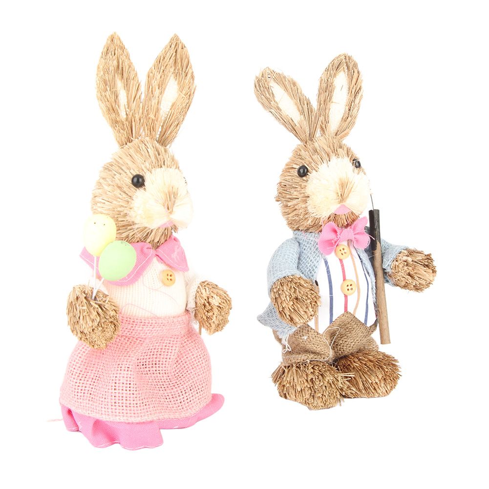 2PCS Easter Bunny Ornament Cute Rustic Simulation Rabbit Doll Home Party Supplies 23cm