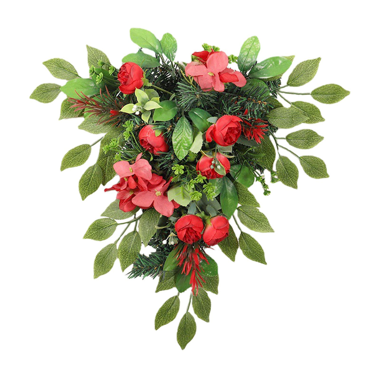 Red Tea Bud Hydrangea Upside down Tree PVC Green Plant Door Hanging Home Decoration