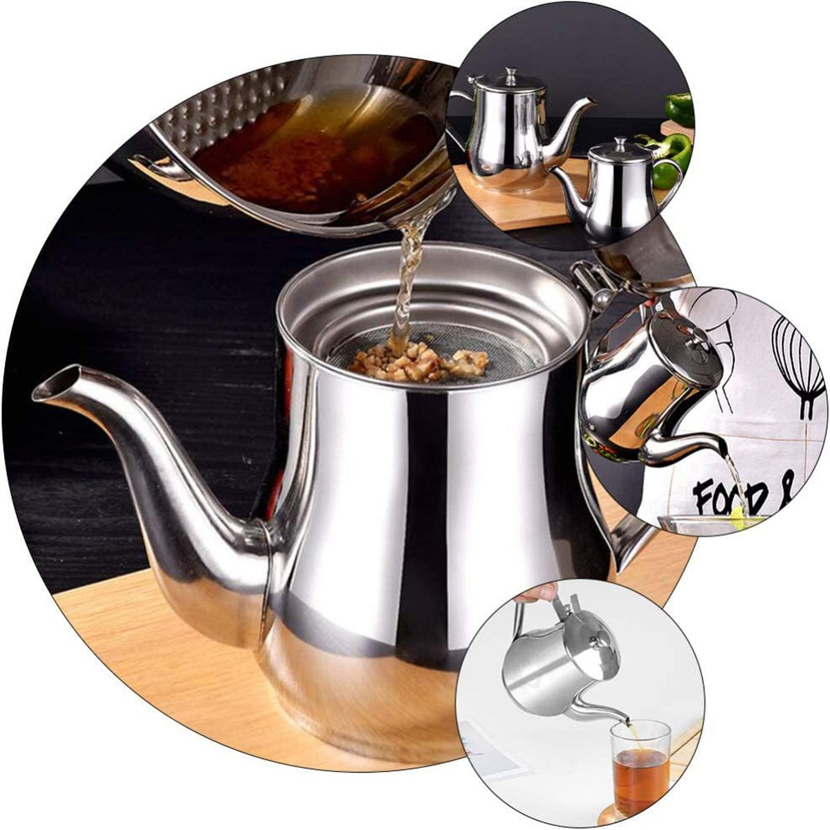 Stainless Steel Lubricator with Filter Screen Oil Strainer Pot Olive Oil Dispenser With Dust Proof Lid