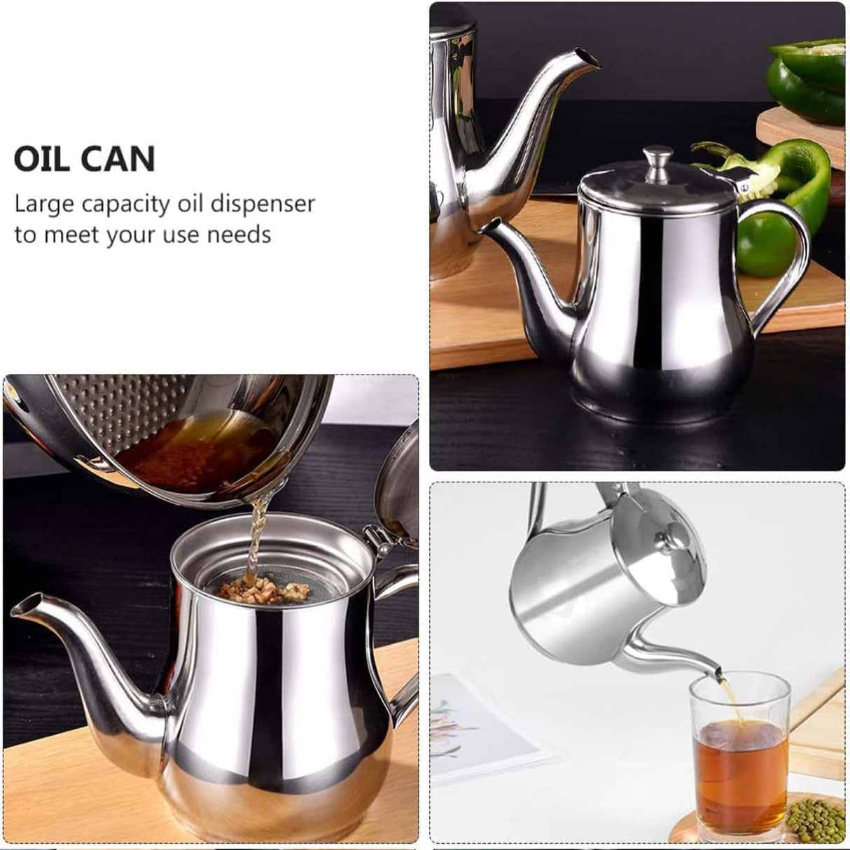 Stainless Steel Lubricator with Filter Screen Oil Strainer Pot Olive Oil Dispenser With Dust Proof Lid