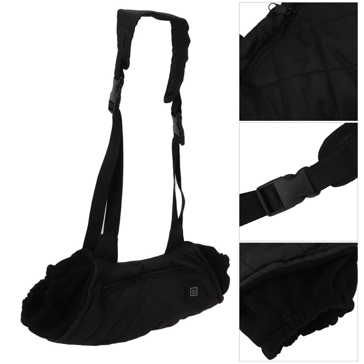 Electric Hand Warming Muff Temperature Controllable Waterproof Quilted Cotton Heated Hand Pouch for Winter Black