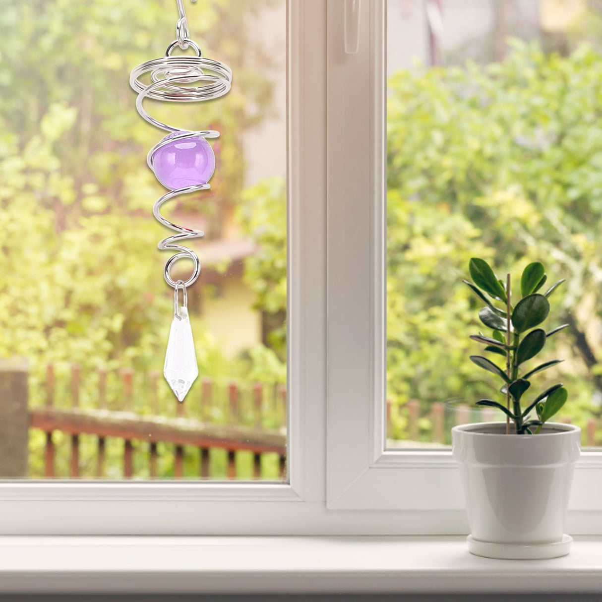 2Pcs Gazing Ball Spiral Tail Wind Spinner Stabilizer Stainless Steel Spiral Wind Chimes for Outside Purple