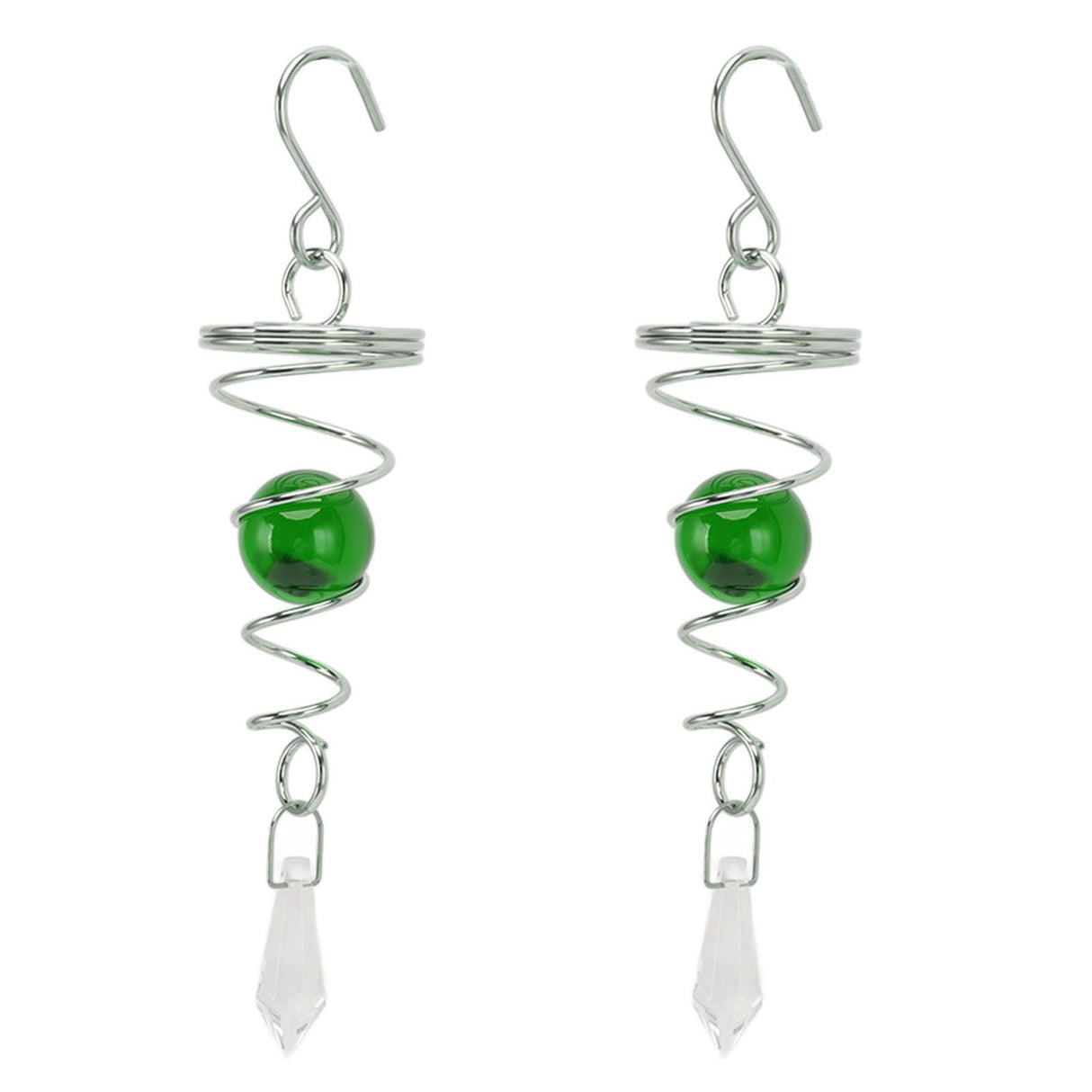 2Pcs Gazing Ball Spiral Tail Wind Spinner Stabilizer Stainless Steel Spiral Wind Chimes for Outside Green