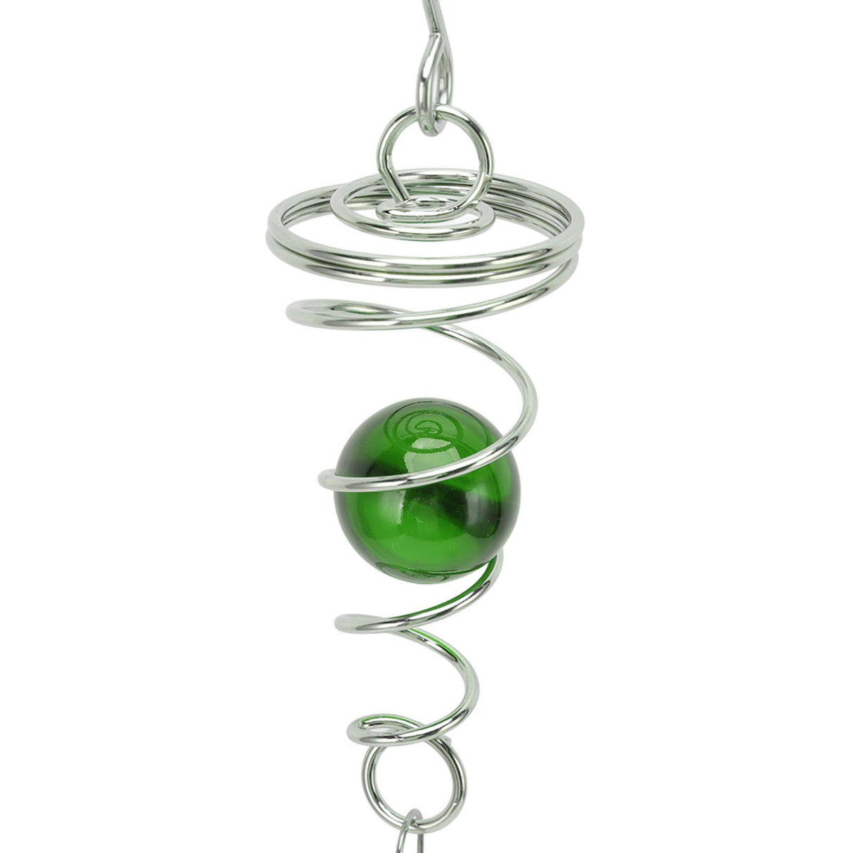 2Pcs Gazing Ball Spiral Tail Wind Spinner Stabilizer Stainless Steel Spiral Wind Chimes for Outside Green