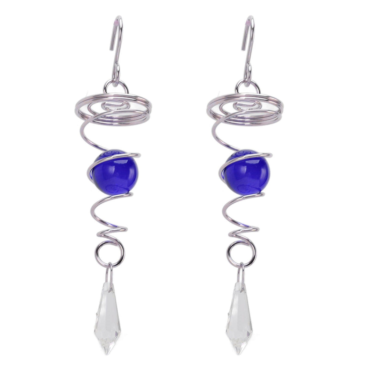 2Pcs Gazing Ball Spiral Tail Wind Spinner Stabilizer Stainless Steel Spiral Wind Chimes for Outside Blue