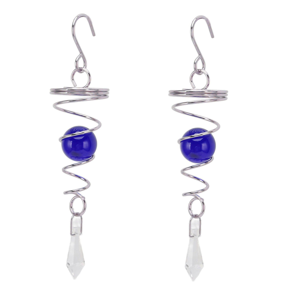 2Pcs Gazing Ball Spiral Tail Wind Spinner Stabilizer Stainless Steel Spiral Wind Chimes for Outside Blue