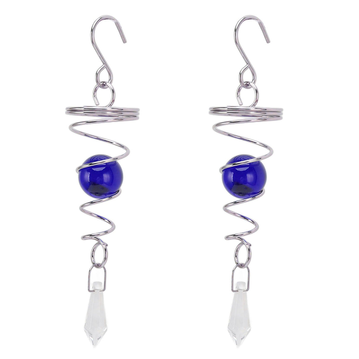 2Pcs Gazing Ball Spiral Tail Wind Spinner Stabilizer Stainless Steel Spiral Wind Chimes for Outside Blue