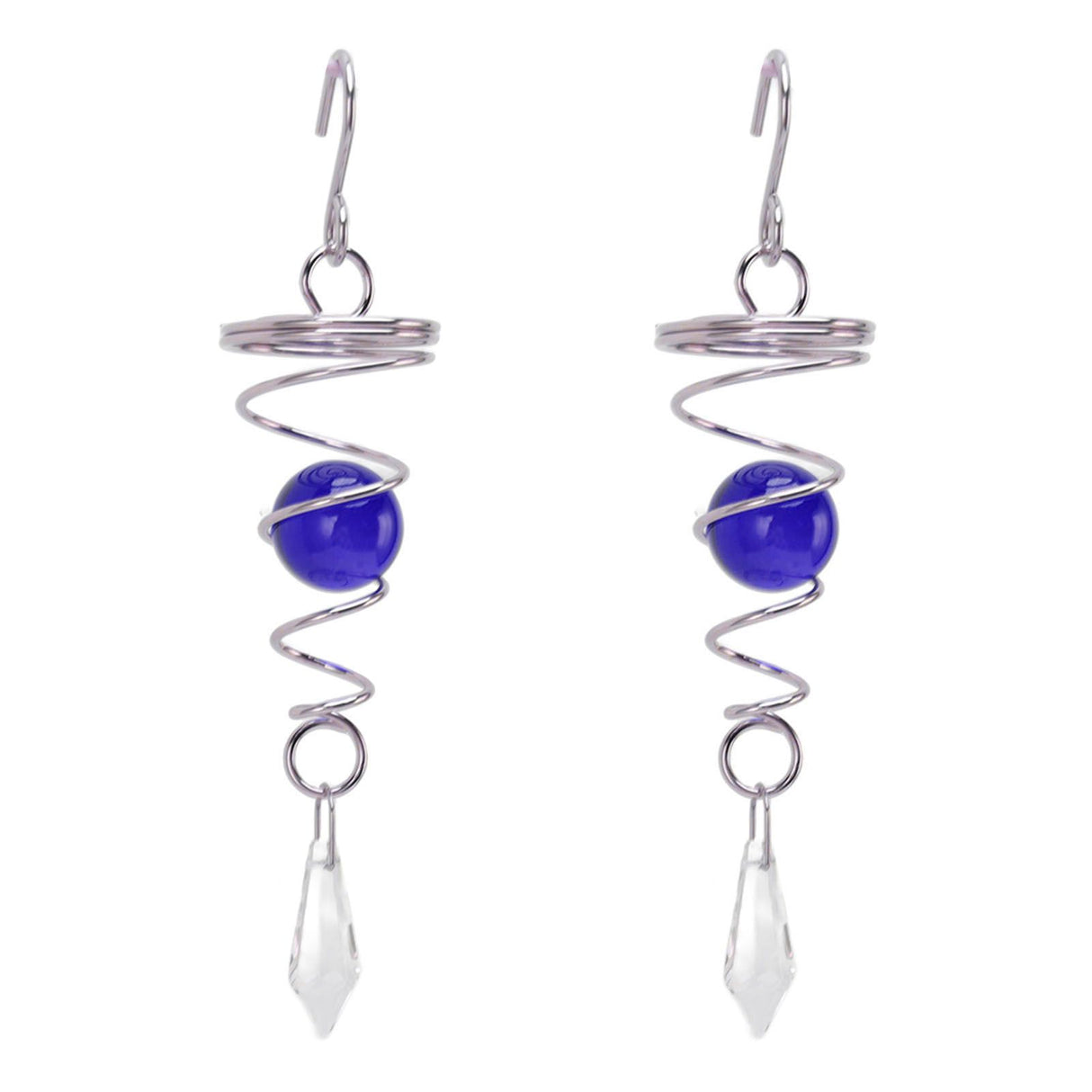 2Pcs Gazing Ball Spiral Tail Wind Spinner Stabilizer Stainless Steel Spiral Wind Chimes for Outside Blue