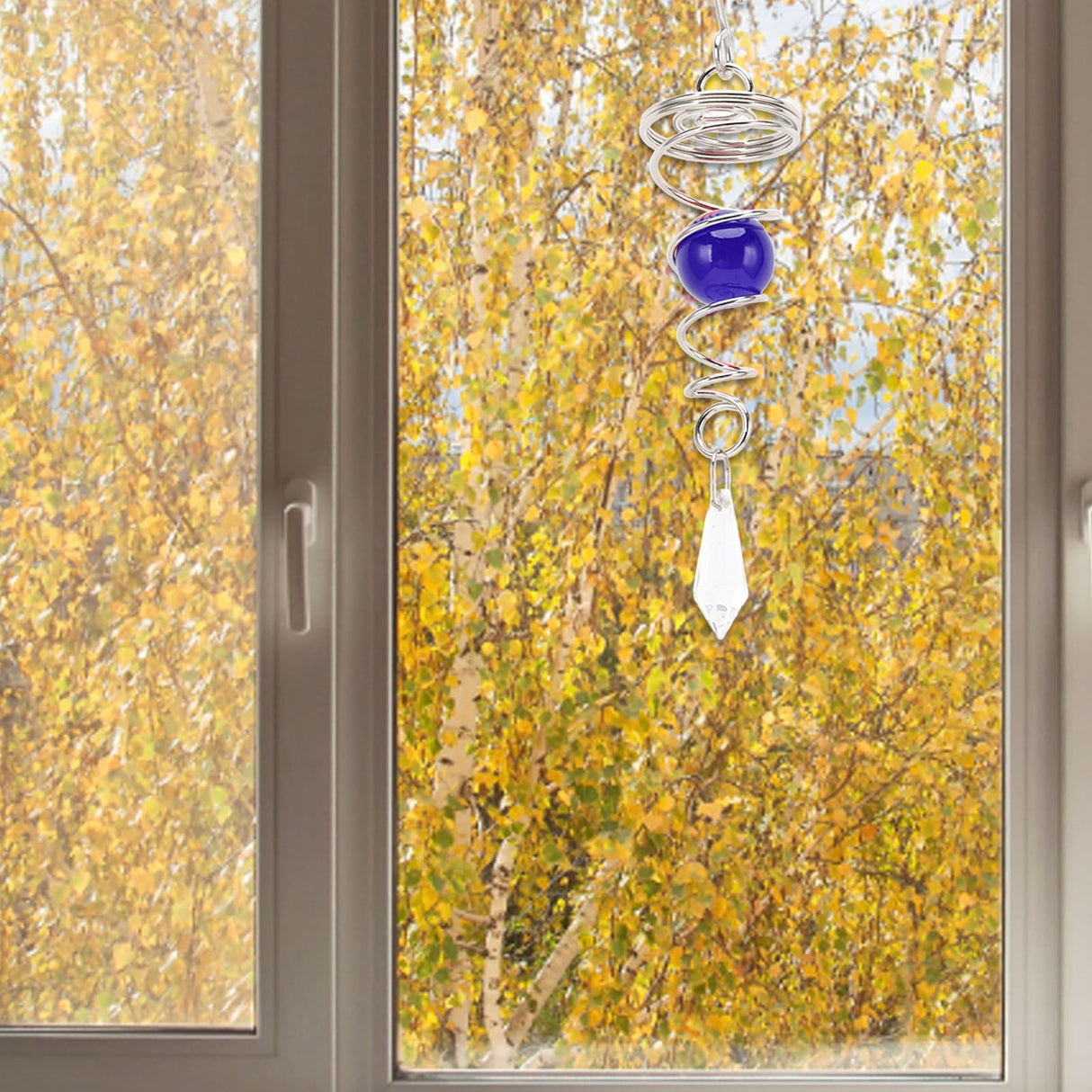 2Pcs Gazing Ball Spiral Tail Wind Spinner Stabilizer Stainless Steel Spiral Wind Chimes for Outside Blue