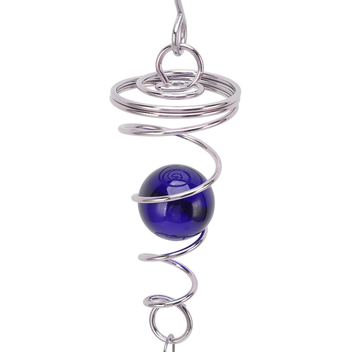 2Pcs Gazing Ball Spiral Tail Wind Spinner Stabilizer Stainless Steel Spiral Wind Chimes for Outside Blue