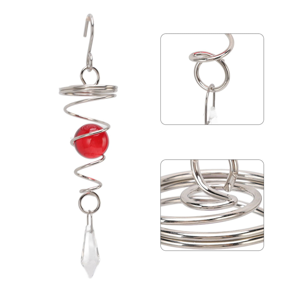 2Pcs Gazing Ball Spiral Tail Wind Spinner Stabilizer Stainless Steel Spiral Wind Chimes for Outside Red