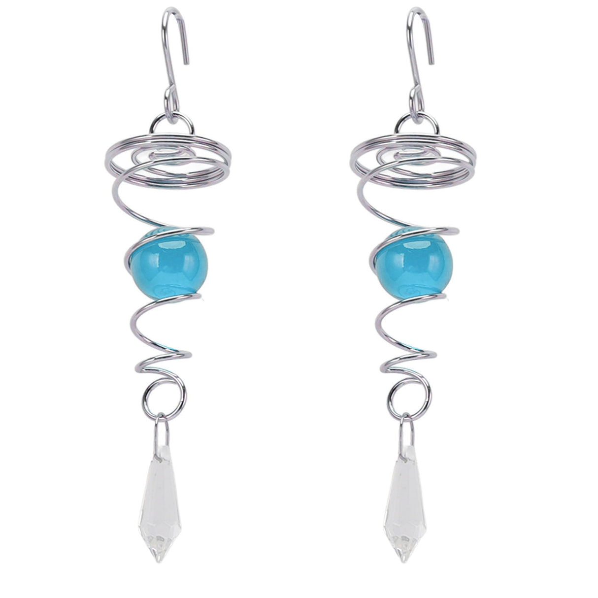 2Pcs Gazing Ball Spiral Tail Wind Spinner Stabilizer Stainless Steel Spiral Wind Chimes for Outside Lake Blue
